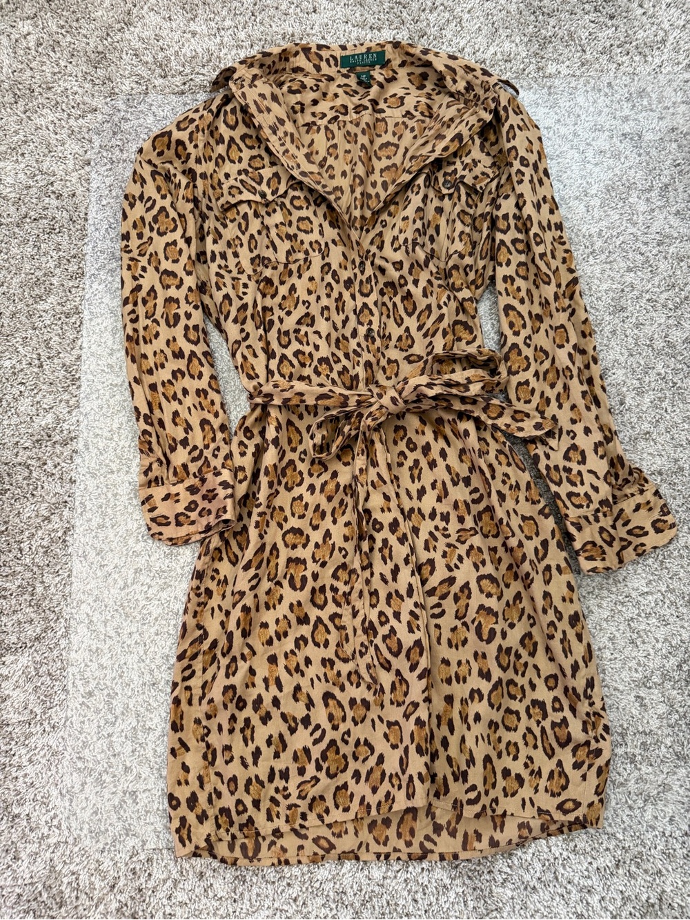 Ralph Lauren Girls Leopard Print Shirt Dress in Tan and Black